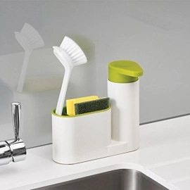 Plastic Sink Tidy - Set Stand for Kitchen & Bathroom Sink Storage Organizer Soap Holder with Liquid Dispenser(Multi), Pack of 1