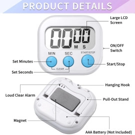 Digital Kitchen Timer & Stopwatch - Large Digit Countdown, Loud Alarm, Magnetic Back Stand Ideal for Cooking, Baking Stop Watch Timer for Study Table Accessories for Students