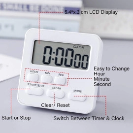 Digital Kitchen Timer & Stopwatch - Large Digit Countdown, Loud Alarm, Magnetic Back Stand Ideal for Cooking, Baking Stop Watch Timer for Study Table Accessories for Students