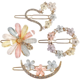 Latest Korean Fashion Style Flower Lock Hair Clip Pin Hair Accessories Set For Women And Girls (4 Pcs, Multicolor)