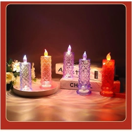 Crystal LED Pillar Candle Flameless Battery Operated LED Candle for Diwali, Christmas Decorative Lights (White)