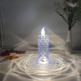 Crystal LED Pillar Candle Flameless Battery Operated LED Candle for Diwali, Christmas Decorative Lights (White)