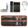 29 Pieces Professional Sketching & Drawing Art Tool Kit with Graphite Pencils, Charcoal Pencils, Paper Erasable Pen, Craft Knife-Lightwish (with Canvas Rolling Pouch)