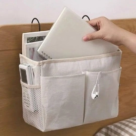 Bedside Caddy Essentials Pocket Hanging Storage Organizer, Sofa Side Hanger Holder Bag for Dorm, TV Remote Control, Phones, Magazines, Tablets 