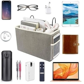 Bedside Caddy Essentials Pocket Hanging Storage Organizer, Sofa Side Hanger Holder Bag for Dorm, TV Remote Control, Phones, Magazines, Tablets 