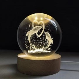 3D Dolphin Crystal Ball Night Light, LED Solar System Crystal Ball Night Light with Wooden Base, Dolphin Crystal Ball Lamp for Children, Friends Birthday Gifts, Novelty Home and Room Decor.