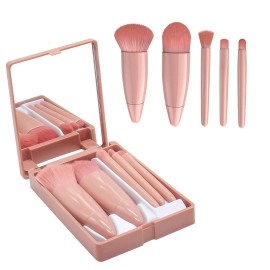 Travel Makeup Brushes Set Professional With Mirror, 5Pcs Portable Small Makeup Brush For Women,Mini Makeup Brushes Kit,Cute Make Up Brushes Case For Face Eye Eyebrow Blush And Lip Gloss