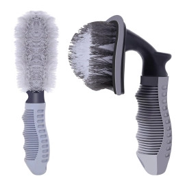 Rim Tyre Cleaner Brush Car Cleaning Brush for Rim Cleaning Liquid Nylon Bristles Car Microfiber Duster Tire Rubber Car Accessories – used with Tyre Puncture Kit and Microfiber Cloth (Pack of 2)