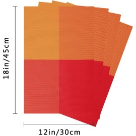 Placemats for Dining Table,Place Mats Heat-Resistant Non-Slip Washable and Easy to Cut Set (Orange, 6)