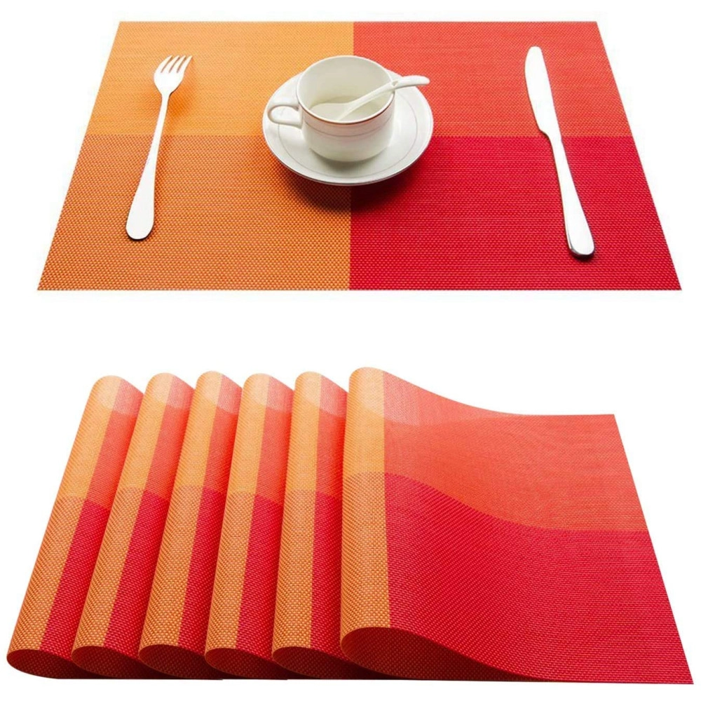 Placemats for Dining Table,Place Mats Heat-Resistant Non-Slip Washable and Easy to Cut Set (Orange, 6)