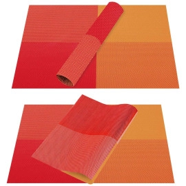 Placemats for Dining Table,Place Mats Heat-Resistant Non-Slip Washable and Easy to Cut Set (Orange, 6)