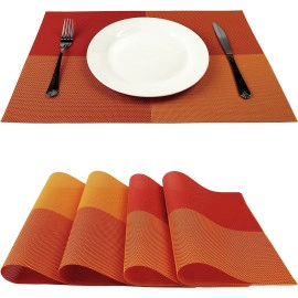 Placemats for Dining Table,Place Mats Heat-Resistant Non-Slip Washable and Easy to Cut Set (Orange, 6)