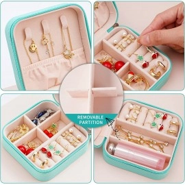 Jewellery Organiser Box, Jewellery Box For Women,Portable Travel Jewellery Organiser Pouch, Small Jewellery Box Organiser For Ring, Pendant, Earring, Necklace, Bracelet (Pink, Faux Leather)