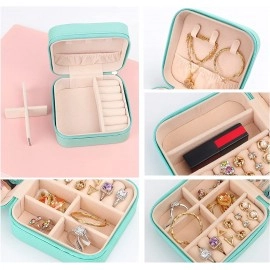 Jewellery Organiser Box, Jewellery Box For Women,Portable Travel Jewellery Organiser Pouch, Small Jewellery Box Organiser For Ring, Pendant, Earring, Necklace, Bracelet (Pink, Faux Leather)