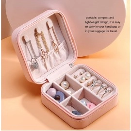 Jewellery Organiser Box, Jewellery Box For Women,Portable Travel Jewellery Organiser Pouch, Small Jewellery Box Organiser For Ring, Pendant, Earring, Necklace, Bracelet (Pink, Faux Leather)