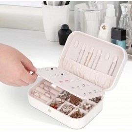 Jewellery Organiser Box, Jewellery Box For Women,Portable Travel Jewellery Organiser Pouch, Small Jewellery Box Organiser For Ring, Pendant, Earring, Necklace, Bracelet (Pink, Faux Leather)