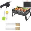 Barbecue Grills - Foldable Charcoal Barbeque Grill With 10 Skewers, 2 Spatula & 1 Air Blower | Outdoor bbq grill tools for Camping Hiking Picnics Traveling - Stellar Black