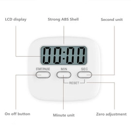 Digital Kitchen Timer Magnetic Countdown Cooking Kitchen Timers with Louder Alarm Big Digit, Back Stand Hanging Hole for Cooking Kids Teacher Shower Bathroom Oven Round White