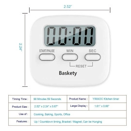 Digital Kitchen Timer Magnetic Countdown Cooking Kitchen Timers with Louder Alarm Big Digit, Back Stand Hanging Hole for Cooking Kids Teacher Shower Bathroom Oven Round White