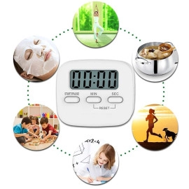 Digital Kitchen Timer Magnetic Countdown Cooking Kitchen Timers with Louder Alarm Big Digit, Back Stand Hanging Hole for Cooking Kids Teacher Shower Bathroom Oven Round White