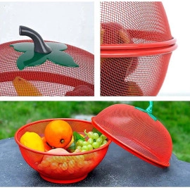 Apple Shape Net Fruits & Vegetables Basket for Kitchen, Fruit Basket with Net Cover, Fruit and Vegetable Stand Basket, Fruit Net Cover (RED)