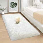 Faux Fur Runner Hard Backing Rug, Fluffy Sheepskin Rug for Bedroom Living Room Floor Cushion Home Decor Bedside Runner/Mat (60x90 cm - Mat, White)