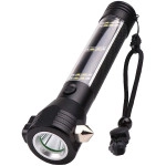 7 Mode Rechargeable Aluminium Solar LED Torch Light, Power Long Distance with Torch Flashlight Use for Car Emergency Tool with Window Breaker, Magnet, Cutter, Compass (Black) (7 Mode)