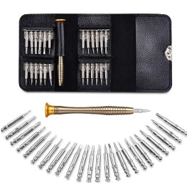 25 in 1 Screwdriver Set | Precision Screwdriver Repair Tool Kits with Black Leather Bag for PC, Eyeglasses, Mobile Phone, Watch, Digital Camera and Other Appliances