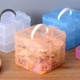 Plastic Transparent 3 Layer with 18 Grid Earring Storage Box, Portable Jewelry Craft Accessories Storage Box Basket Container with Collapsible and Removable Dividers (18 Grid, Multi Color)