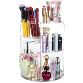 360 Rotating Makeup Organizer,Large Capacity&Adjustable Multi-Function Cosmetic Storage Box,The Perfect Makeup Organizer On The Dresser (transparent)