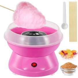 Cotton Candy Machine, Candy Floss Machine with Detachable Splash Guard + 10 Bamboo Sticks + Sugar Spoon, Electric Smooth Cotton Candy Maker Easy to use for Kids