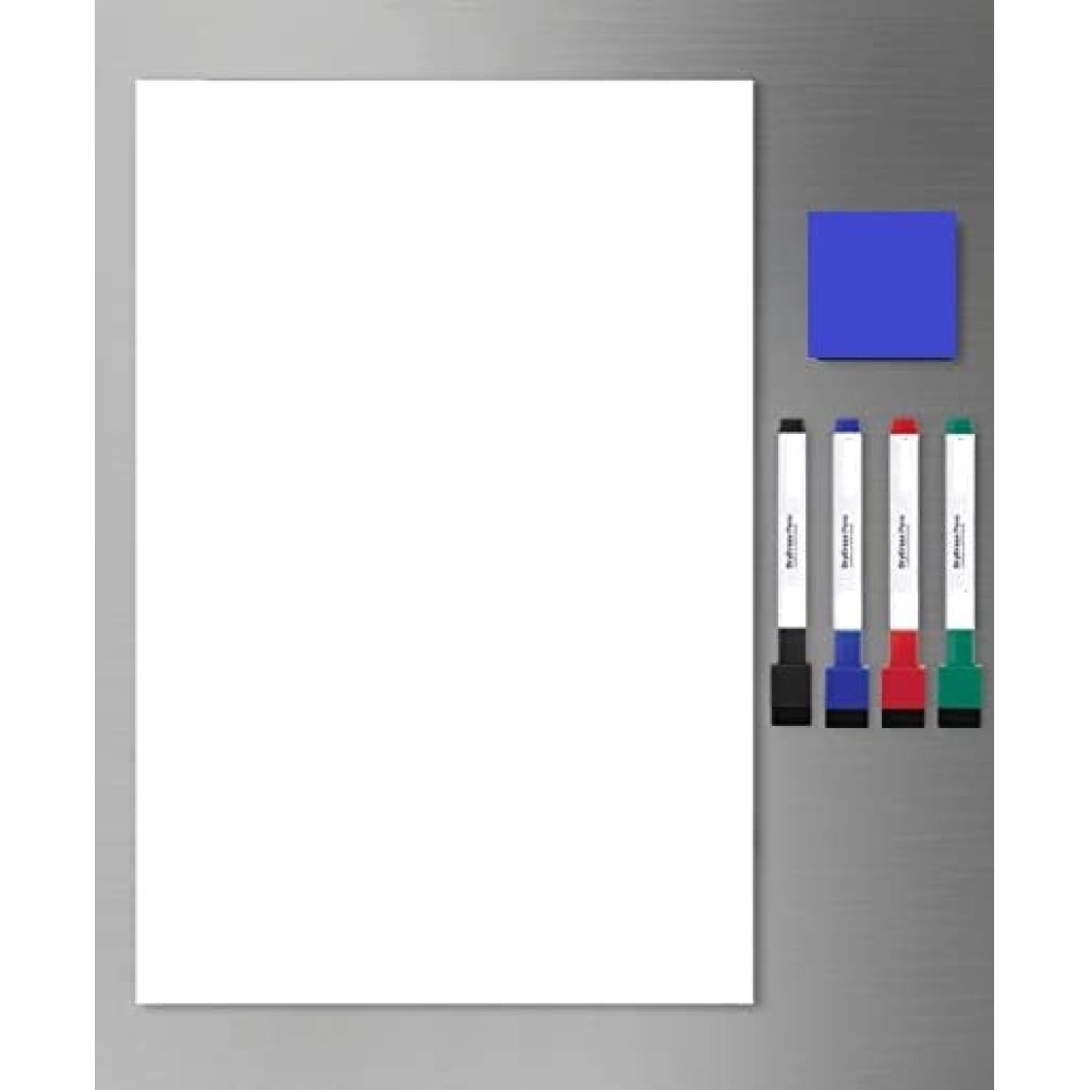 Magnetic Dry Erase White Board Sheet|Size:(30X20)Cms|Includes 4 Marker Pens,1 Eraser |Whiteboard For Fridge Daily Routine Responsibility,Self-Care,Reminders,Notes&More For Kids&Adults.