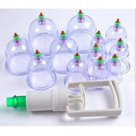 Massage Cans Cups Chinese Vacuum Cupping Kit Pull Out Vacuum Apparatus Therapy Relax Massagers (Clear, Transparent) - Pack of 12Pcs