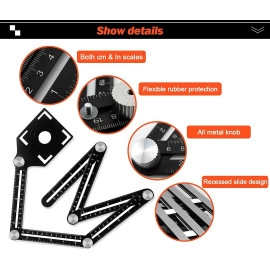 Six-Sided Aluminum Alloy Angle Measuring Tool/Universal Opening Locator/Universal Angularizer Ruler/Multi Function Template Tool