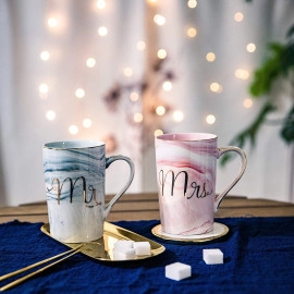 350ml Mr and Mrs Coffee Mugs, Wedding Gifts for Couple/Bride and Groom, Ceramic Marble Cups for Bridal Shower Engagement Wedding, Married Couples Anniversary