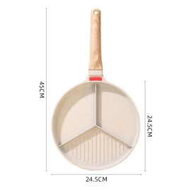 Non-Stick Frying Pan with 3 Compartment Wooden Handle Harmless Breakfast Pancake Maker Egg Patty Fry Pan Burger Eggs Ham Omelet Pan