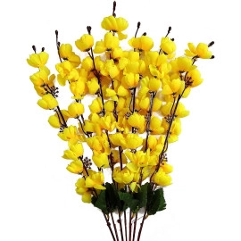 Real Looking Beautiful Orchid Artificial Flower Bunch for Home Office Restaurant Decoration Yellow (Pack of 1 Bunch/7 Sticks) 