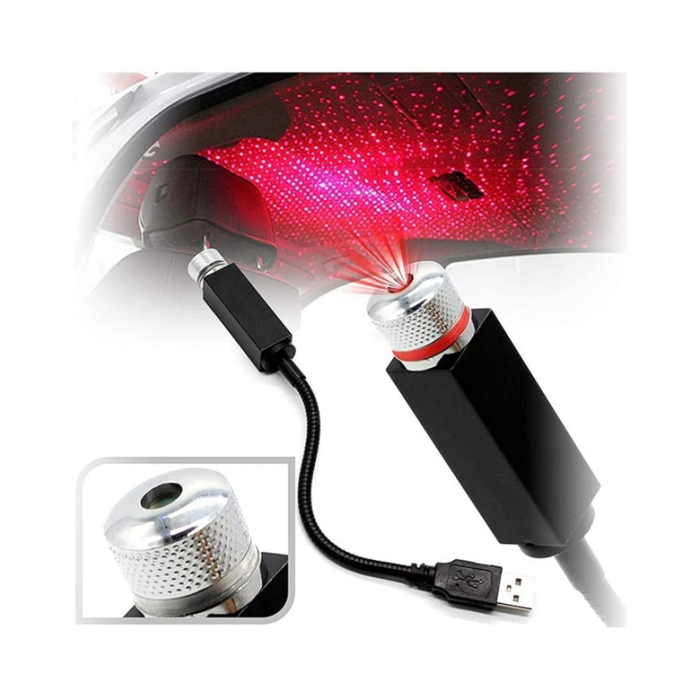 USB Roof Star Projector Lights with 3 Modes, USB Portable Adjustable Flexible Interior Car Night Lamp Decor fit Car, Ceiling, Home Bedroom (Red)