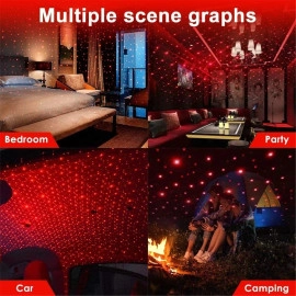 USB Roof Star Projector Lights with 3 Modes, USB Portable Adjustable Flexible Interior Car Night Lamp Decor fit Car, Ceiling, Home Bedroom (Red)