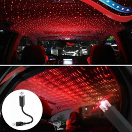 USB Roof Star Projector Lights with 3 Modes, USB Portable Adjustable Flexible Interior Car Night Lamp Decor fit Car, Ceiling, Home Bedroom (Red)