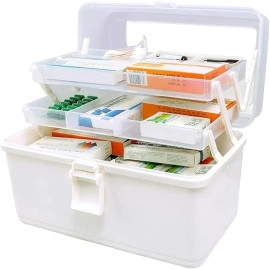 Medicine Box, Plastic Medical Storage Box, Family Emergency Kit Medical Kit, 3-Tier Home First Aid Box Organizer Pill Case with Compartments and Handle (Miltocolour) (MEDICINE BOX MULTILAYER)