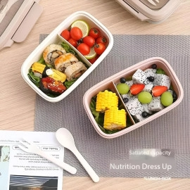 1000ml Lunch Box with Stainless Steel Containers | Leakproof Snap Cover for Secure Airtight Seal | Sturdy, Heat-Resistant Lunch Box with Tableware (Multicolor, 1 Piece)