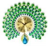 Luxury Metal Peacock Design Wall Clock | Non Ticking Decorative Clock | Modern Silent Clock for Living Room | Crystal Diamond Mute Wall Clock | Attractive Analog Clock (Analog)