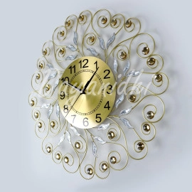 Wall Clock with Crystal Diamond Design | Modern 3D Silver Leaf Analog Clock | Silent Non-Ticking Wall Clock Quartz Decoration Clock for Living Room Bedroom (Gold 1 Pcs)