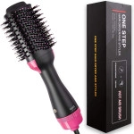 Professional Volumizer Hair Dryer One Step Styler Straightener Hot Air Blow Brush For Women, 1000 Watt, Black