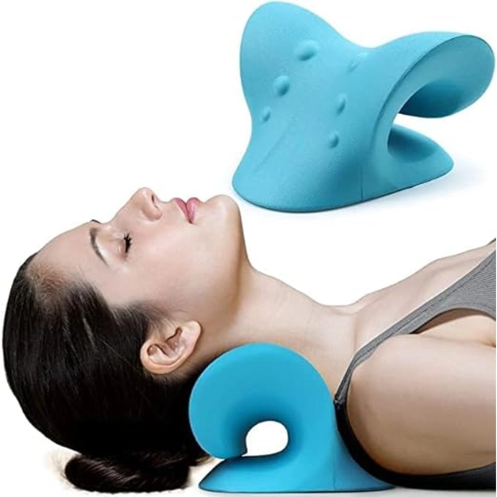 Neck and Shoulder Relaxer for Tmj Pain Relief and Cervical Traction Device for Spine Alignment | Neck Stretcher Chiropractic Pillow for Neck Pain Relief (Blue)