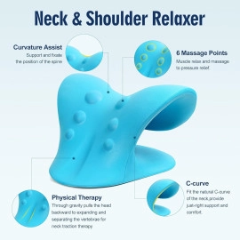 Neck and Shoulder Relaxer for Tmj Pain Relief and Cervical Traction Device for Spine Alignment | Neck Stretcher Chiropractic Pillow for Neck Pain Relief (Blue)