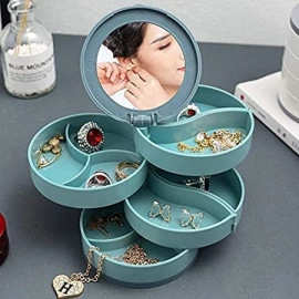 Small Rotating Round Jewellery Box with Mirror Lid 360 Degree Rotation Round Four Layer Table Top Jewellery Organiser Box Display Stand [ Multi Color ]