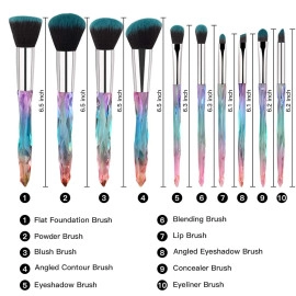 Makeup Brushes Crystal Handle,10pcs Colorful Professional Diamond Cosmetic Brush Set for Kabuki Concealer Face Powder Eye Shadow Highlight Blue Unicorn Brush Kit for Make-up