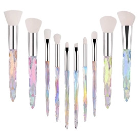 Makeup Brushes Crystal Handle,10pcs Colorful Professional Diamond Cosmetic Brush Set for Kabuki Concealer Face Powder Eye Shadow Highlight Blue Unicorn Brush Kit for Make-up